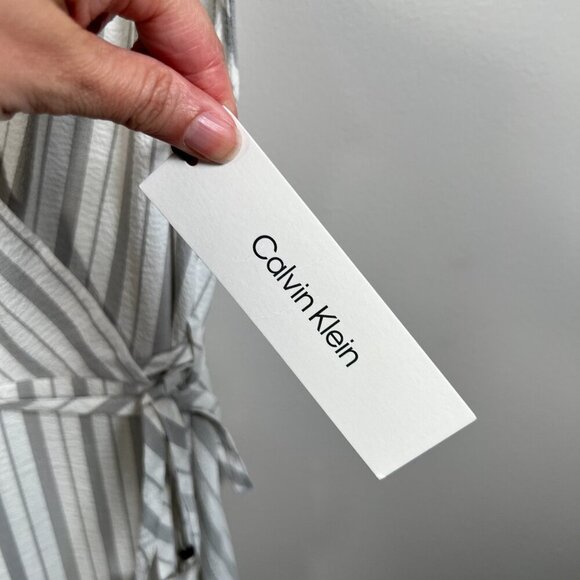 Calvin Klein Wrap Maxi Dress Size 8 Gray Stripes Vacation Travel Work Church - Picture 4 of 13